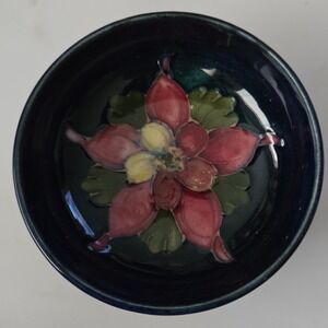 Moorcroft Columbine PinDish Cobalt Blue Vintage Pottery Queen Mary Label England